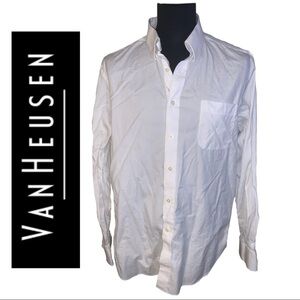 Van Heusen All White Long Sleeve Collard Shirt Regular Fit Size 16.5 or 32/33